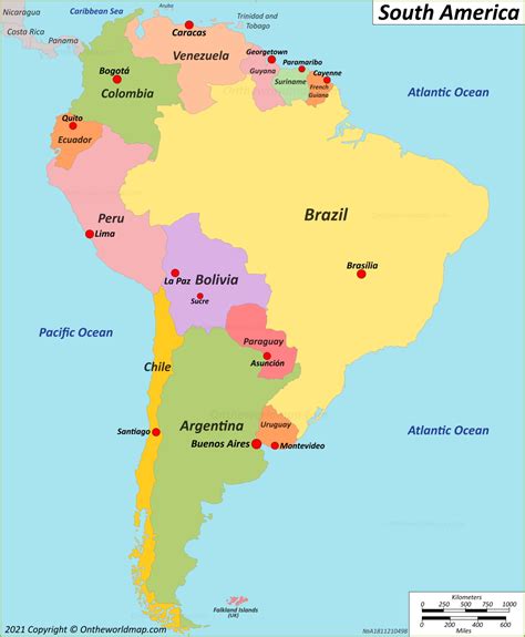 south american capitals|Map of South America with countries and capitals.